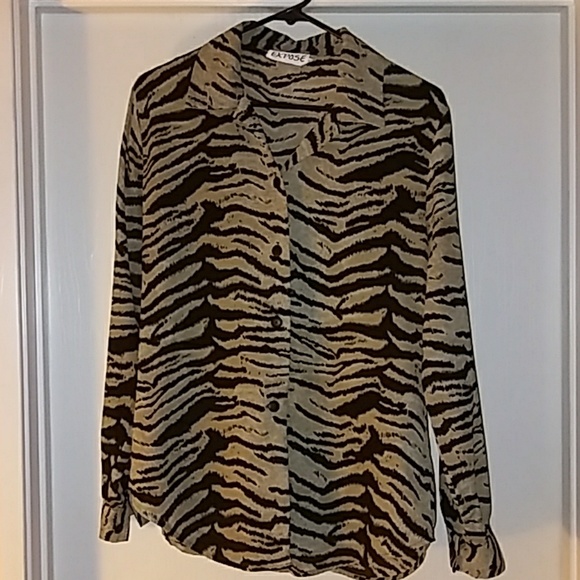 Expose Tops - Women's Animal Print Long Sleeve Sheer Blou